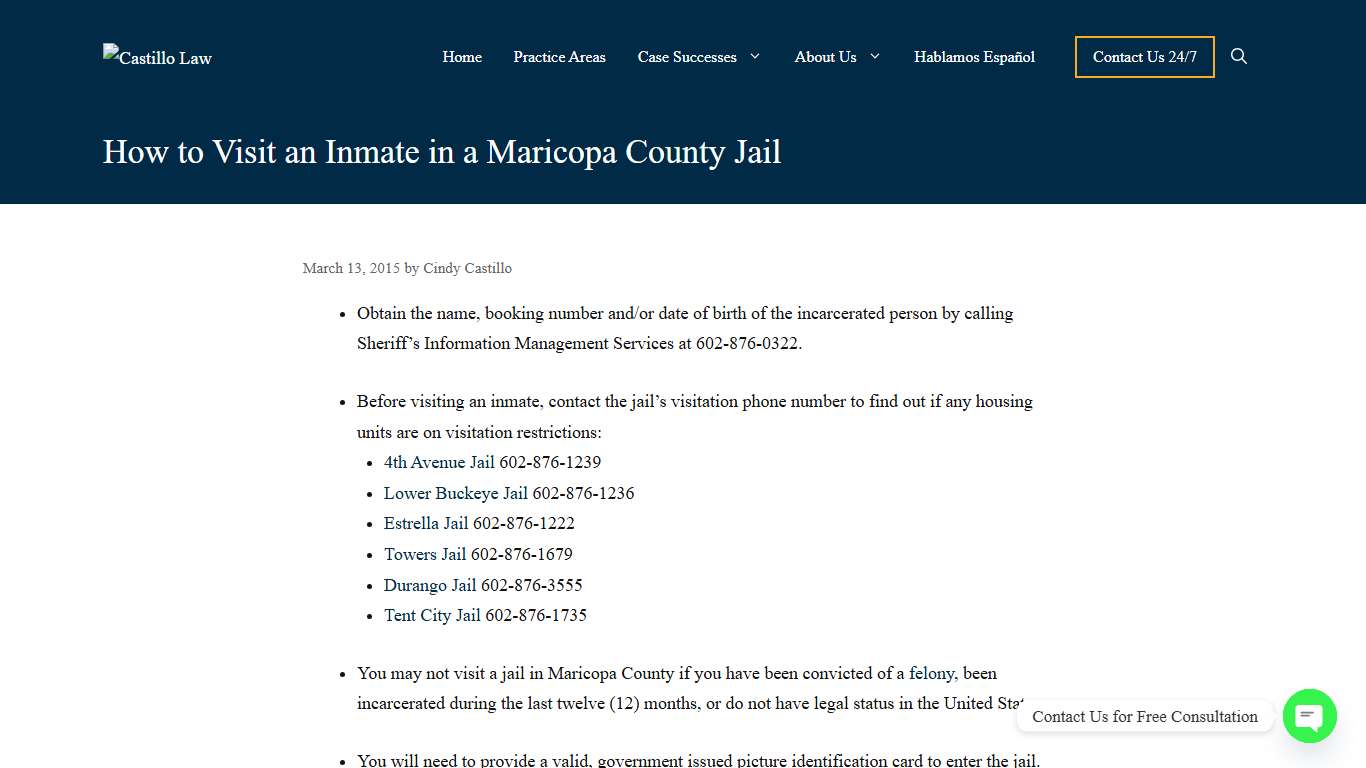 How to Visit an Inmate in a Maricopa County Jail - Castillo Law