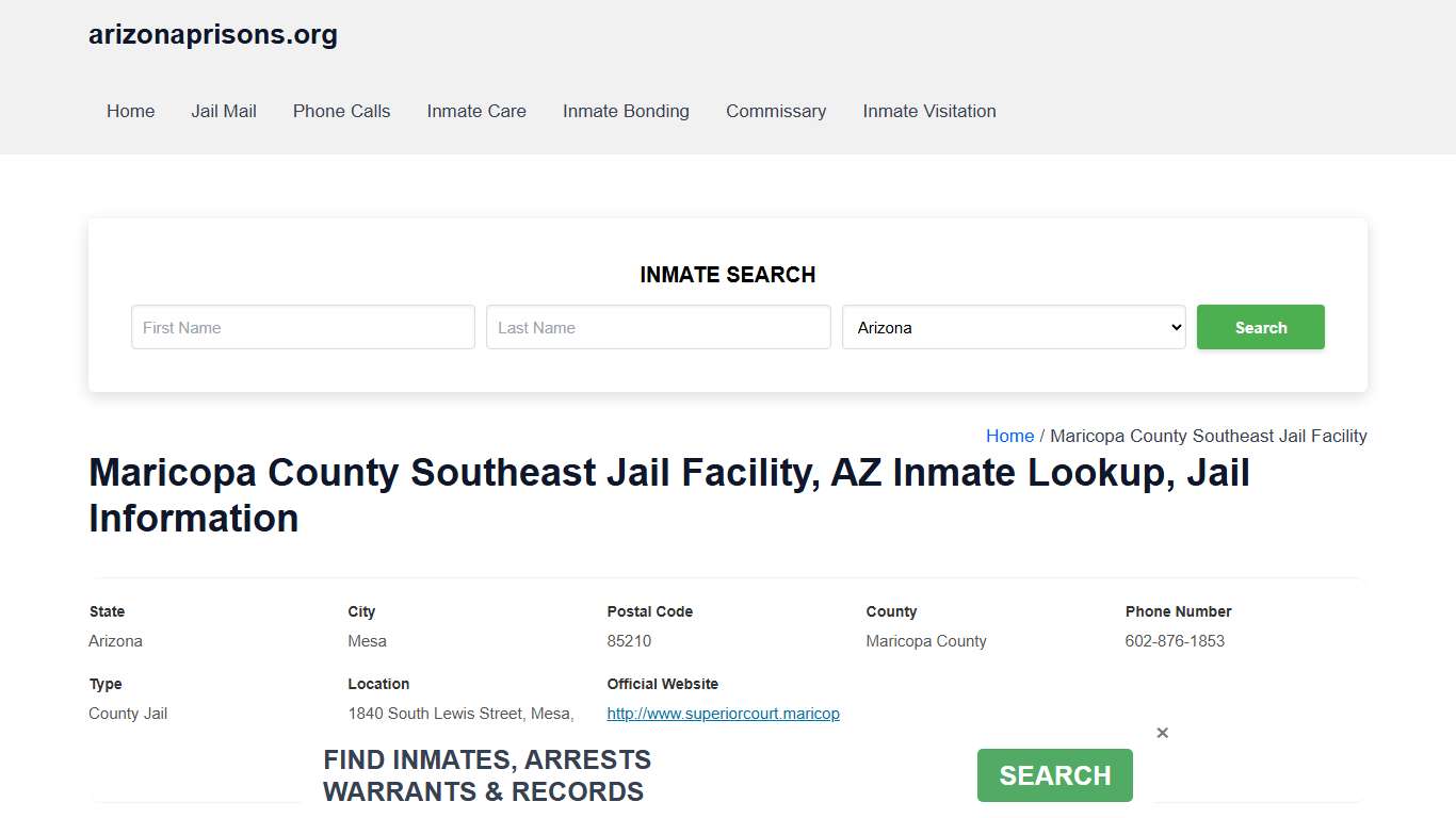 Maricopa County Southeast Jail Facility, AZ - Offender Locator, Contacts, Inmate Info